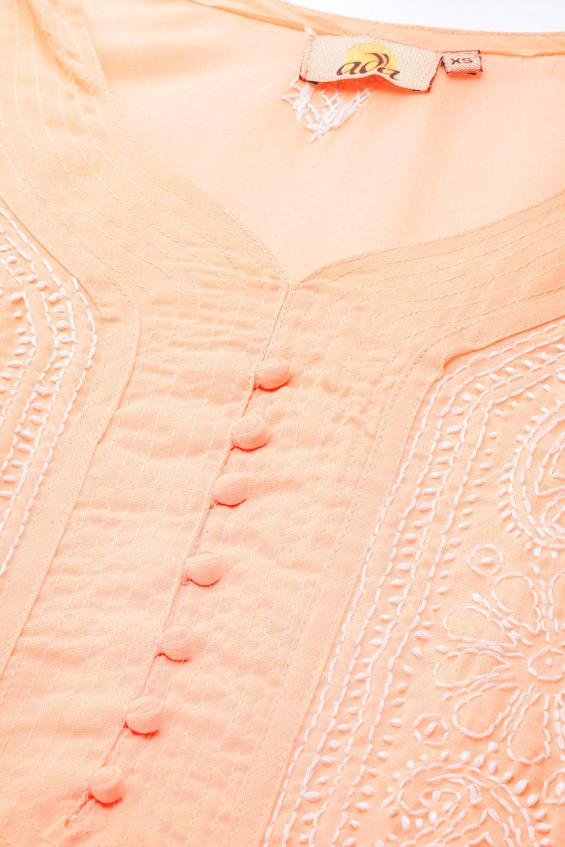 Ada Hand Embroidered Peach Cotton Lucknowi Chikankari Straight Kurta A236287