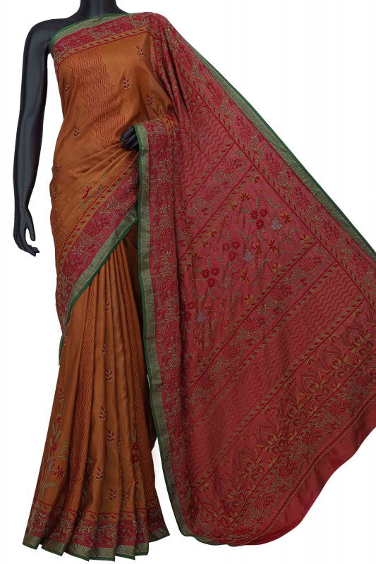 Ada Hand Embroidered Maroon Silk Lucknowi Chikankari Saree With Blouse A523297