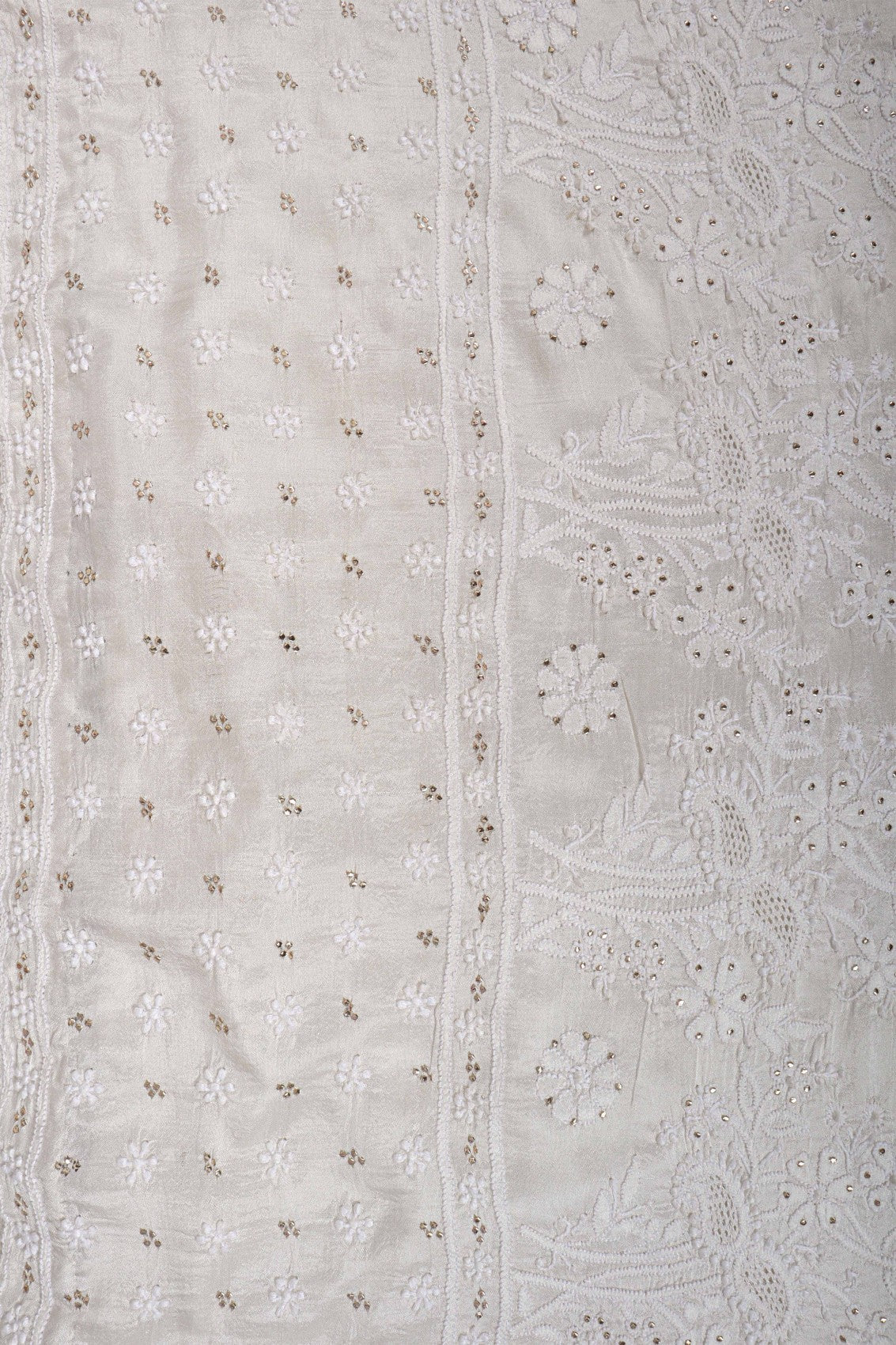 Ada Hand Embroidered White Chanderi Lucknowi Chikankari Dupatta With Muqaish Work 01A124736