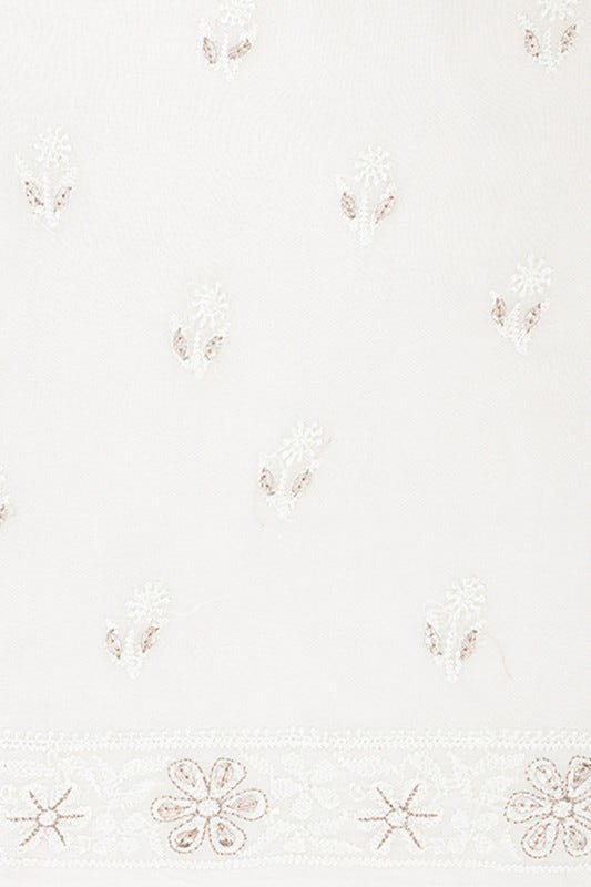 Ada Hand Embroidered White Georgette Lucknowi Chikan Unstitched Kurta Piece with Gota Patti Work A486762