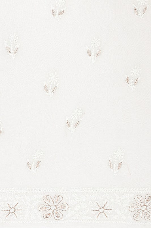 Ada Hand Embroidered White Georgette Lucknowi Chikan Unstitched Kurta Piece with Gota Patti Work A486762