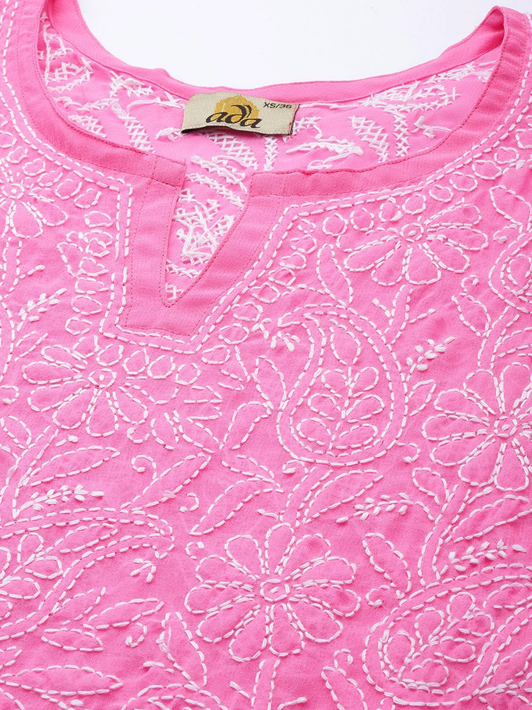 Ada Hand Embroidered Hot Pink Georgette Lucknowi Chikankari Straight Kurti A911273