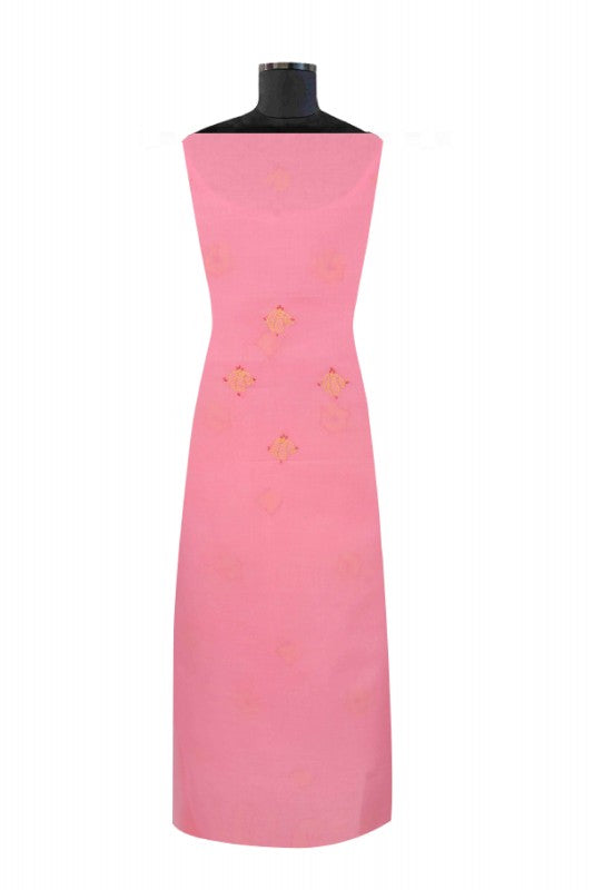 Ada Hand Embroidered Coral Pink Cotton Lucknowi Chikan Unstitched Suit Piece A609845