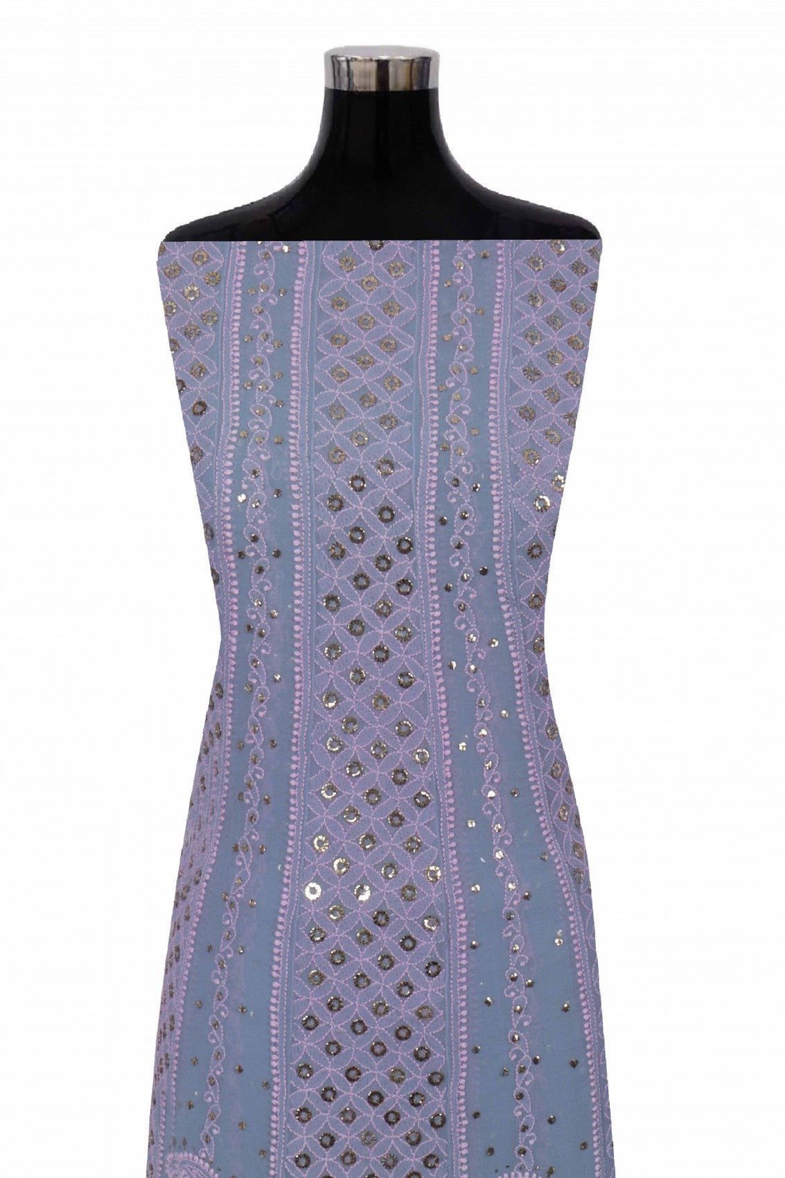 Ada Hand Embroidered Grey Georgette Lucknowi Chikankari Semi-Stitched Anarkali Kurta Dupatta Set With Muqaish Work A584097