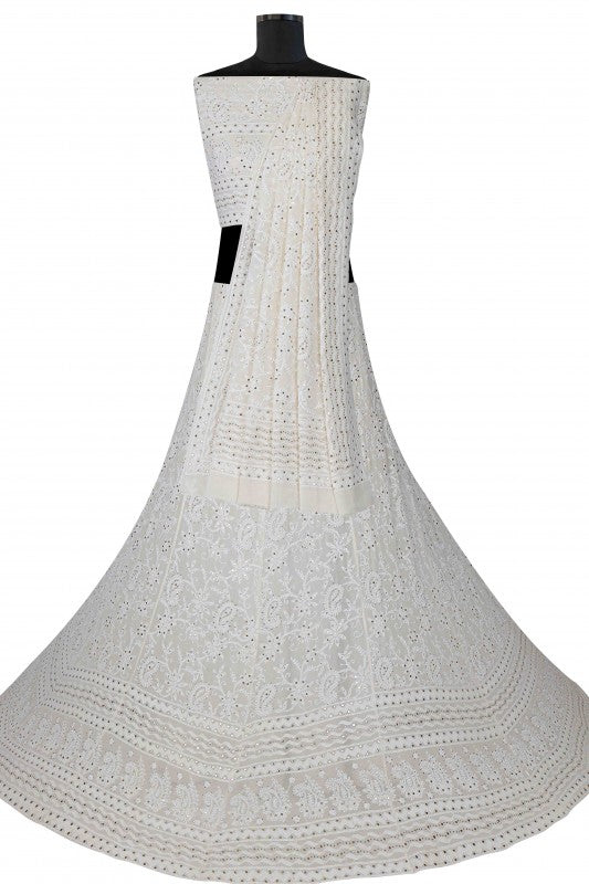 Ada Hand Embroidered Off White Pure Georgette Lucknowi Chikankari Lehenga Set With Muqaish Work A578276