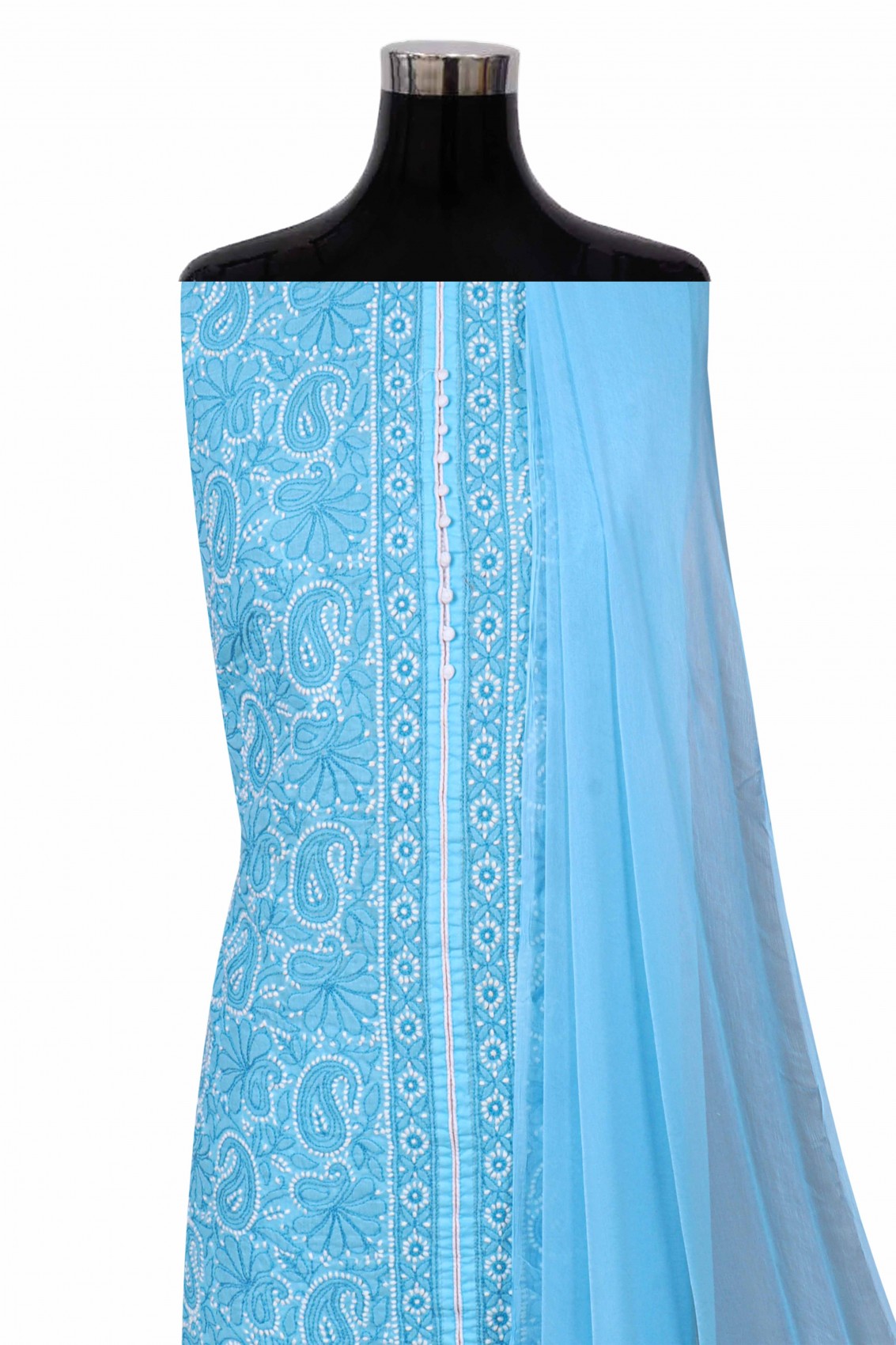 Ada Hand Embroidered Sky Blue Cotton Lucknowi Chikankari Unstitched Suit Piece 01A227033