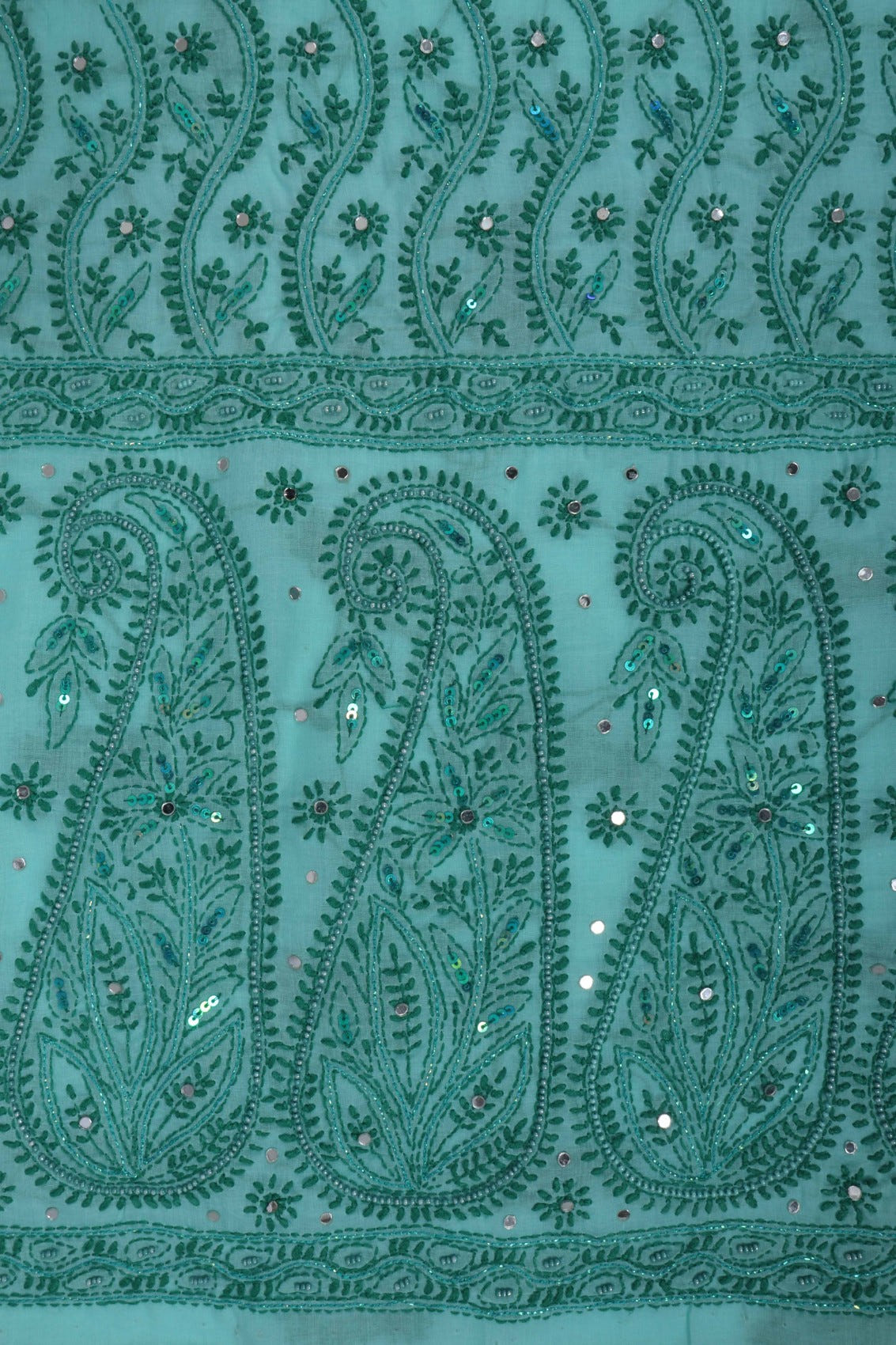 Ada Hand Embroidered Sea Green Cotton Lucknowi Chikan Unstitched Suit Piece With Pearl Work A51520