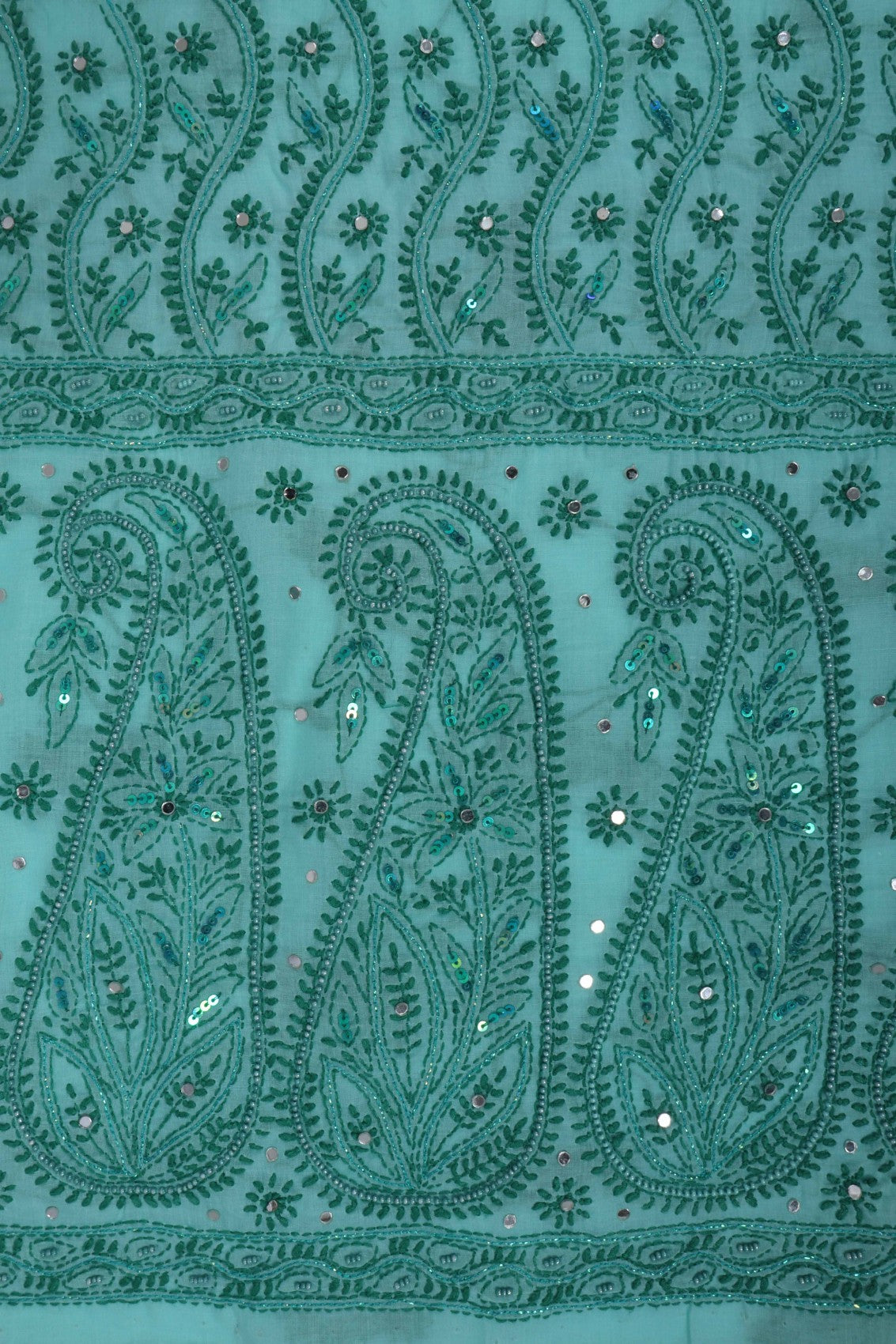 Ada Hand Embroidered Sea Green Cotton Lucknowi Chikan Unstitched Suit Piece With Pearl Work A51520