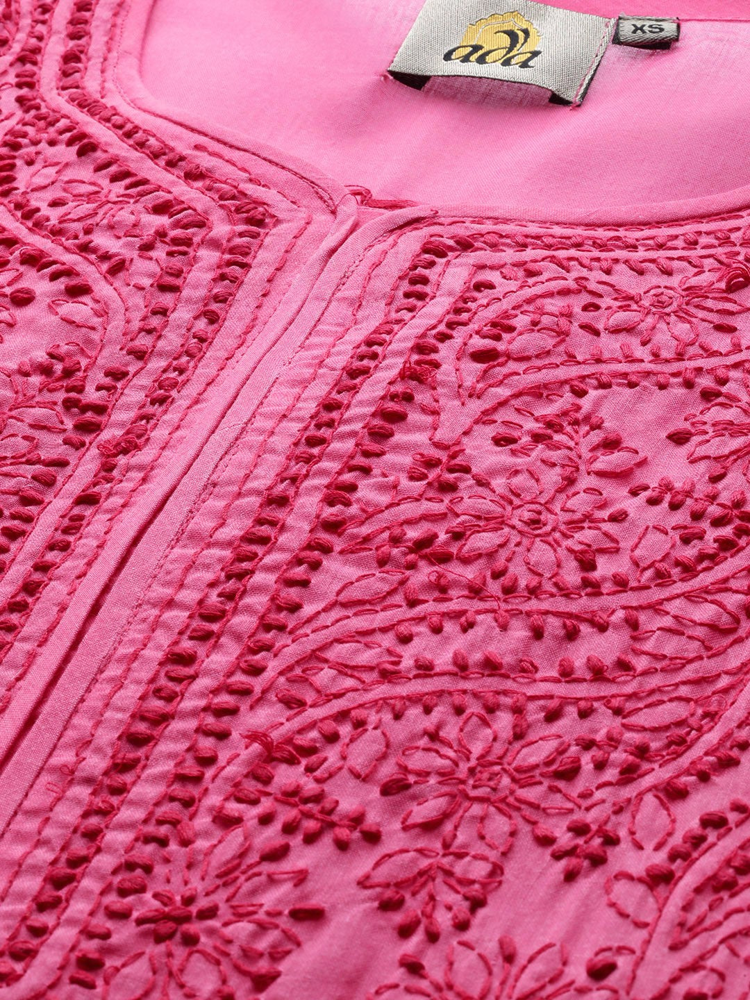 Ada Hand Embroidered Pink Cotton Lucknowi Chikan Straight Kurta A238185