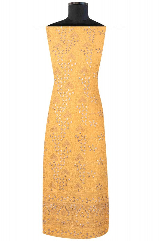 Ada Hand Embroidered Yellow Georgette Lucknowi Chikankari Unstitched Kurta Piece With Gota Patti Work A600355