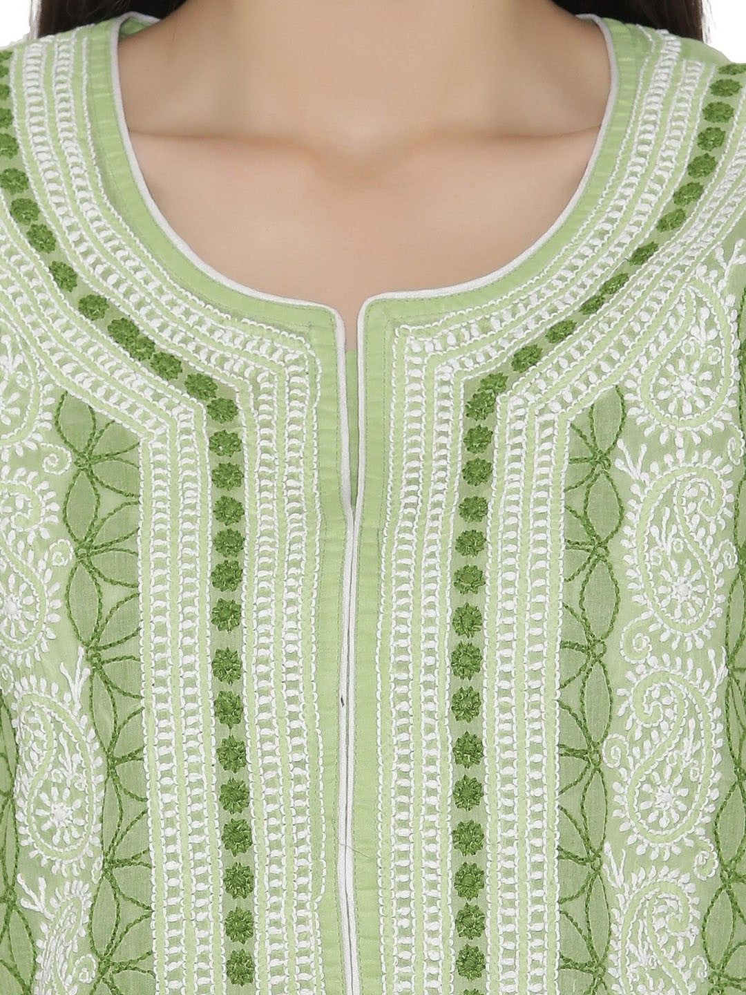 Ada Hand Embroidered Green Cotton Lucknowi Chikankari Straight Kurta A259321