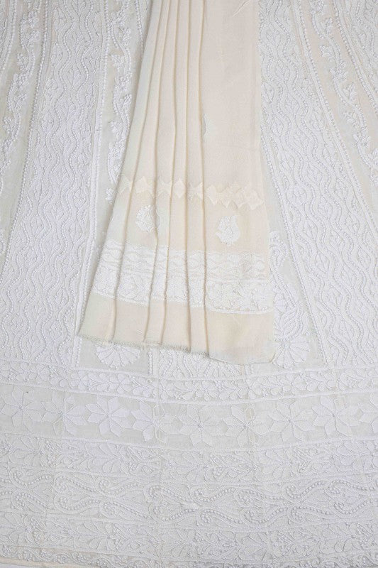 Ada Hand Embroidered Ivory Pure Georgette Semi-stitched Anarkali Kurta Dupatta-A607879