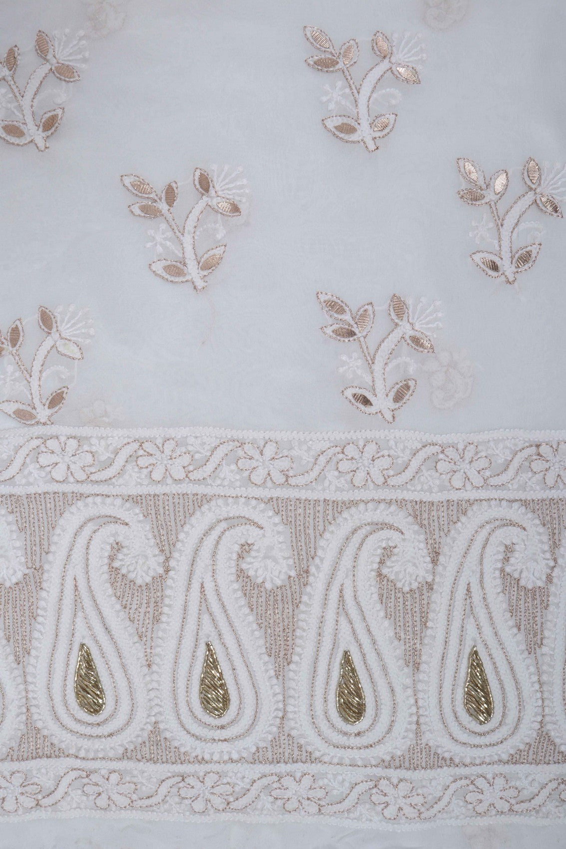 Ada Hand Embroidered White Pure Georgette Lucknowi Chikankari Unstitched Kurta Piece With Zari Work A157280