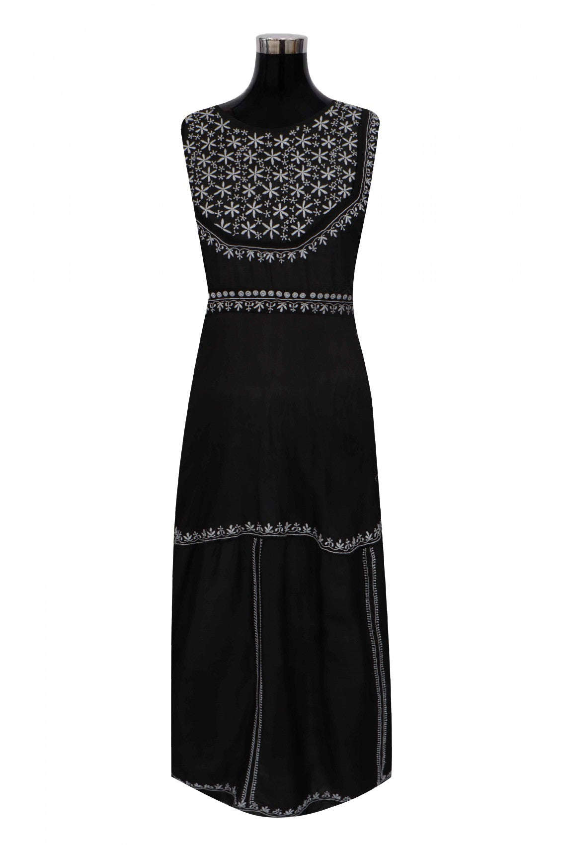 Ada Hand Embroidered Black Chanderi Lucknowi Chikankari Semi-Stitched Anarkali Kurta Dupatta Set 01A216284