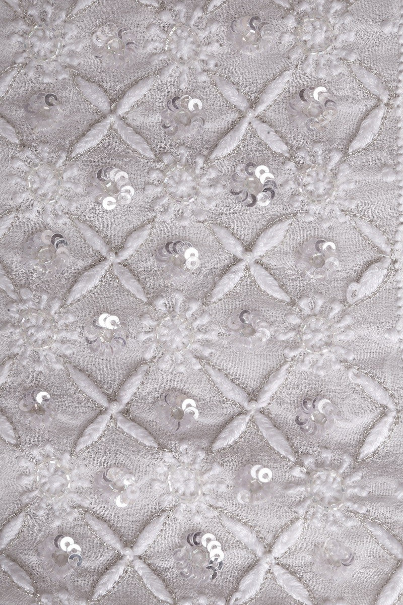 Ada Hand Embroidered White Pure Georgette Chikan Unstitched Kurta Dupatta Set With Pearl Work- A425092