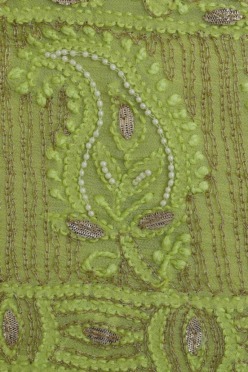 Ada Hand Embroidered Lime Green Georgette Lucknowi Chikan Unstitched Kurta Dupatta With Gota Patti Work–A603525