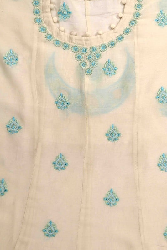 Ada Hand Embroidered Cream Chanderi Lucknowi Chikan Unstitched Anarkali Dupatta Set A595351