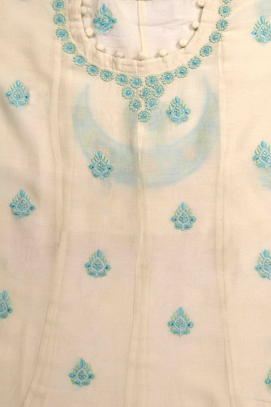 Ada Hand Embroidered Cream Chanderi Lucknowi Chikan Unstitched Anarkali Dupatta Set A595351