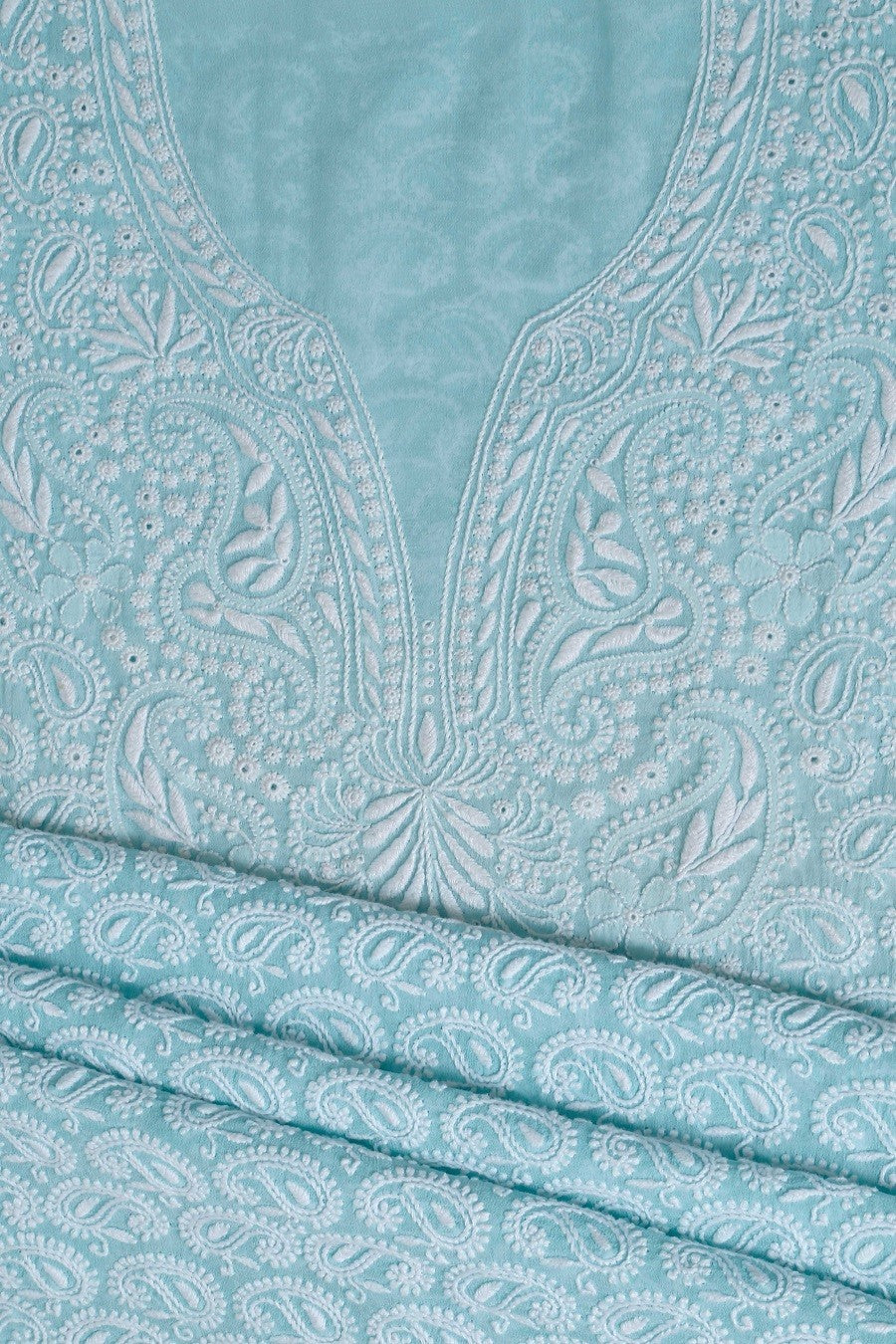 Ada Hand Embroidered Sky Blue Pure Georgette Chikan Unstitched Suit Piece- A103573