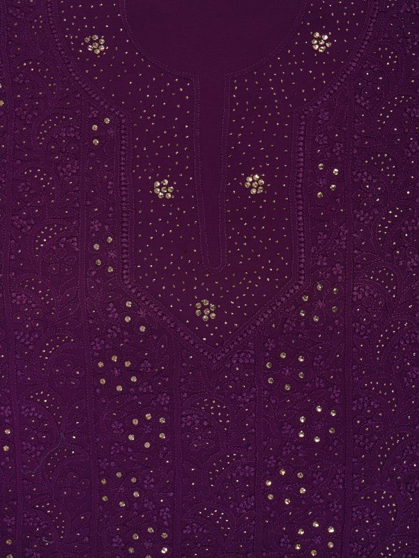 Ada Hand Embroidered Purple Georgette Lucknowi Chikan Unstitched Kurta Piece With Muqaish Work A588369