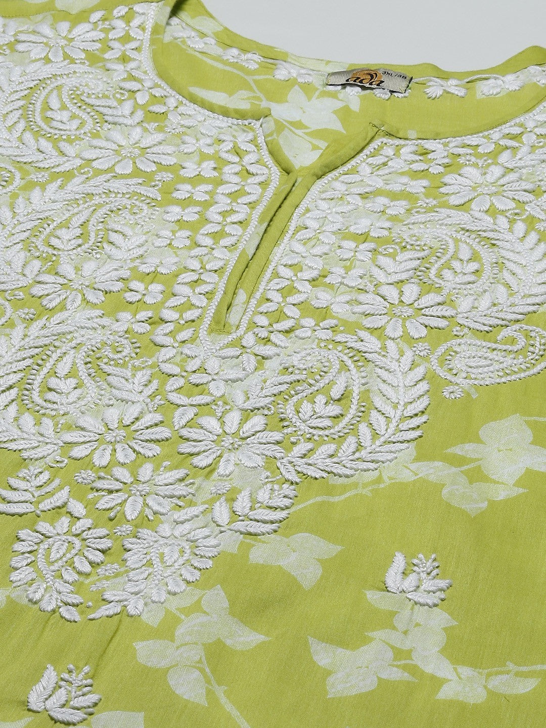 Ada Hand Embroidered Green Cotton Lucknow Chikan Kurta A411352
