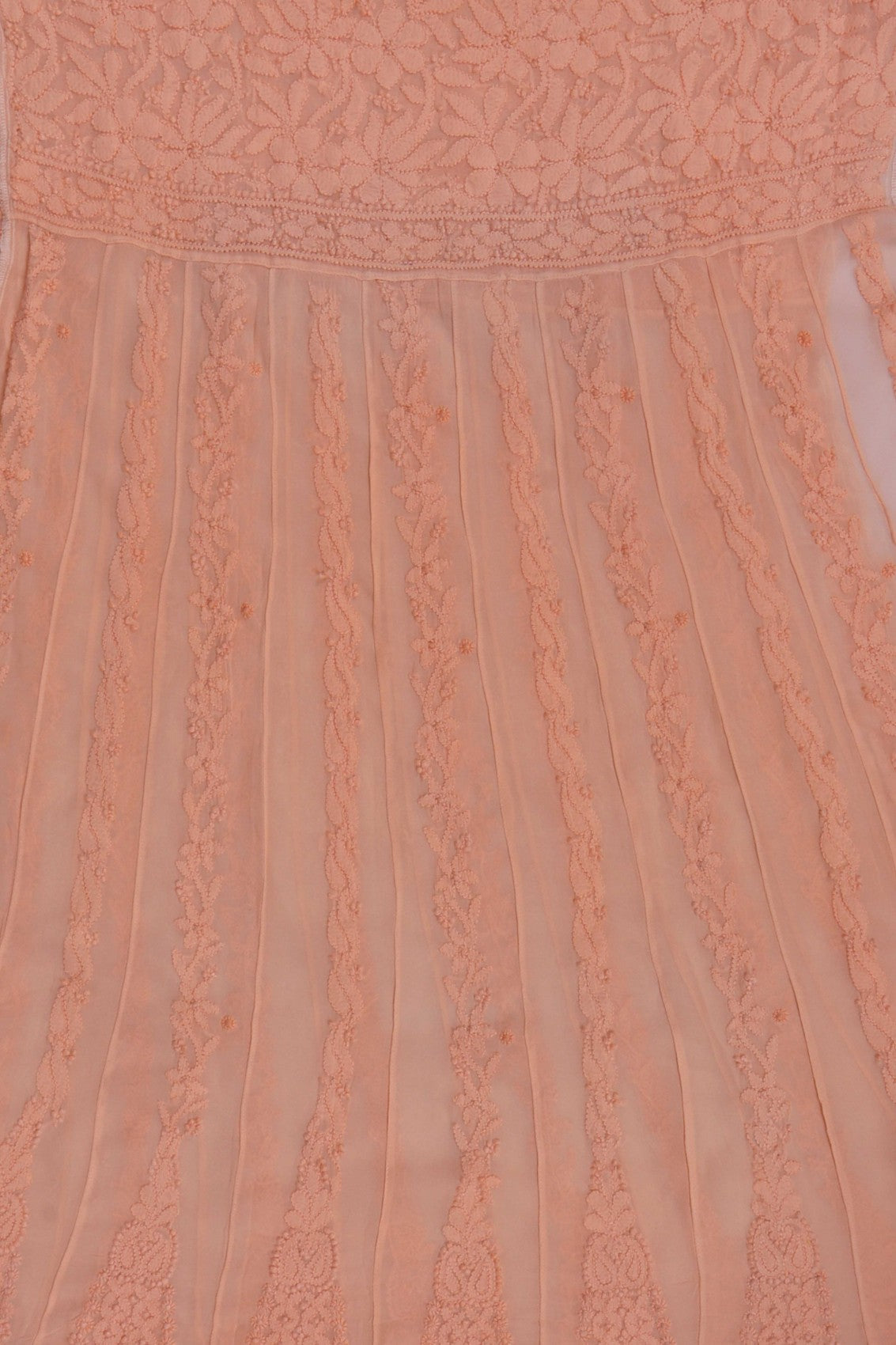 Ada Hand Embroidered Peach Georgette Lucknowi Chikankari Semi-Stitched Anarkali Kurta Piece A566903