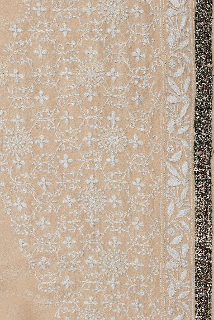 Ada Hand Embroidered Fawn Crepe Lucknowi Chikan Unstitched Kurta Dupatta Set- A56622