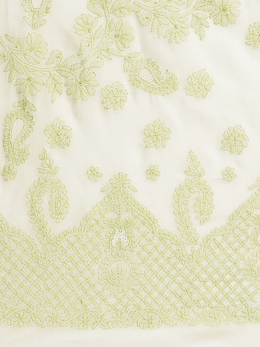 Ada Hand Embroidered Cream Cotton Lucknow Chikan Saree With Blouse- A311175