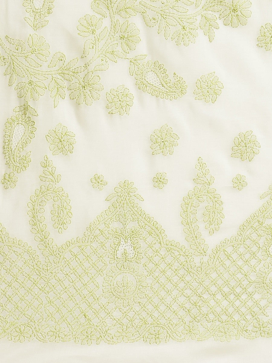 Ada Hand Embroidered Cream Cotton Lucknow Chikan Saree With Blouse- A311175
