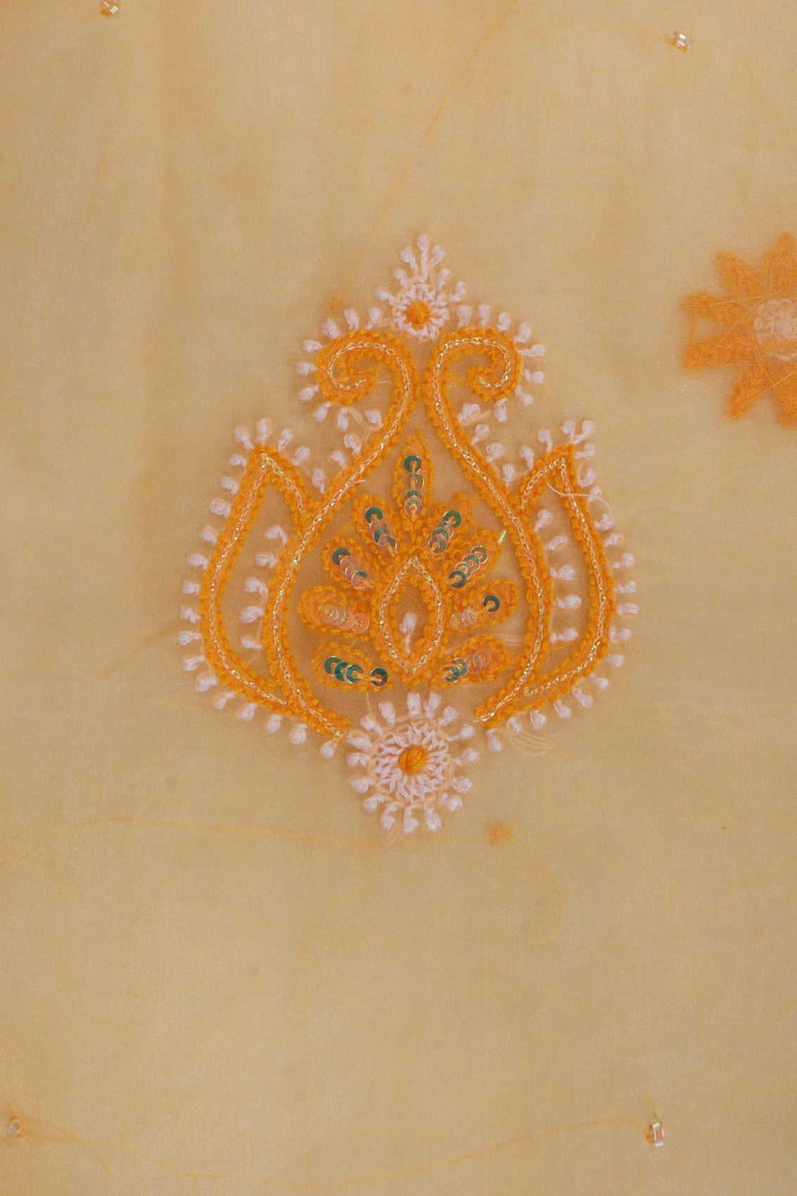 Ada Hand Embroidered Tangerine Orange Organza Lucknowi Chikankari Unstitched Kurta Dupatta Set With Sequinned Work 01A133669