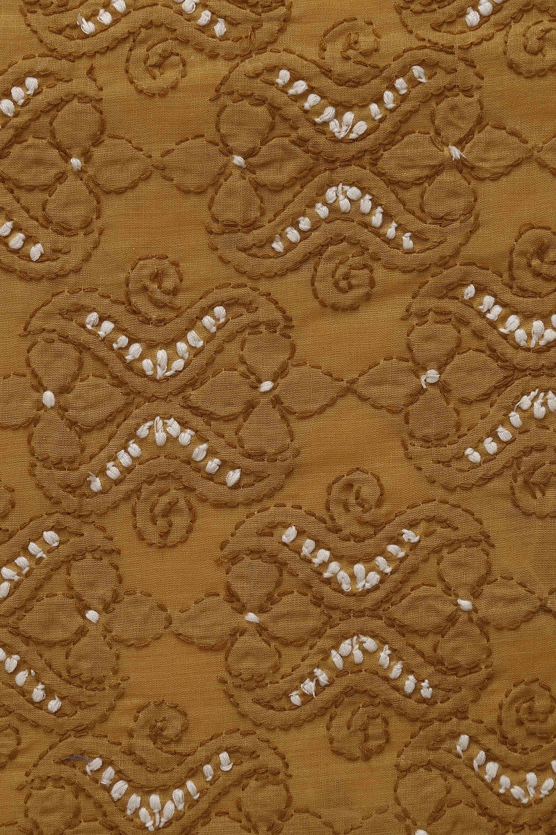 Ada Hand Embroidered Mustard Cotton Lucknowi Chikan Unstitched Suit Piece–A100180