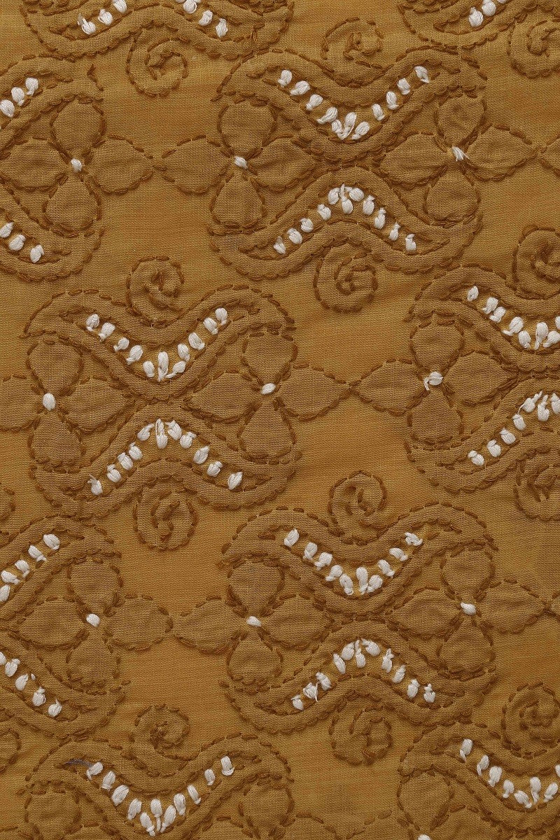 Ada Hand Embroidered Mustard Cotton Lucknowi Chikan Unstitched Suit Piece–A100180