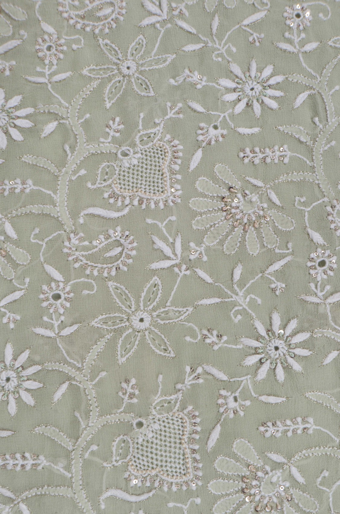 Ada Hand Embroidered Tea Green Ombre Shade Pure Georgette Lucknowi Chikanikari Unstitched Kurta Dupatta Set With Zari Work 01A375429