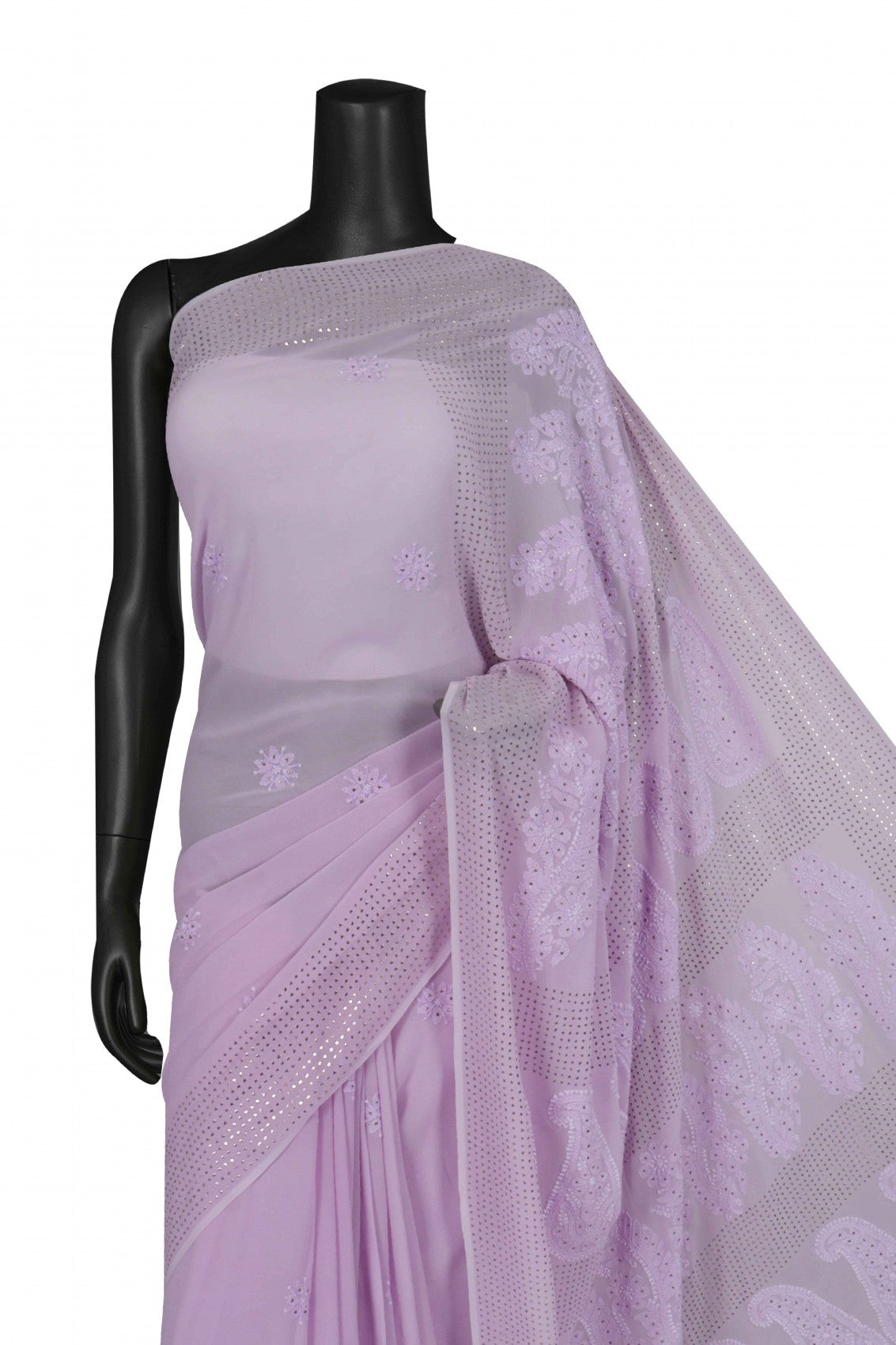 Ada Hand Embroidered Mauve Georgette Lucknowi Chikankari Saree/Blouse with Muqaish Work 01A217614