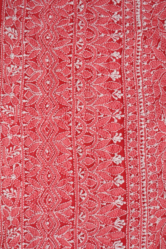Ada Hand Embroidered Carrot Pink Georgette Lucknowi Chikan Unstitched Suit Piece A620185