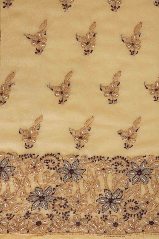 Ada Hand Embroidered Fawn Georgette Lucknowi Chikan Unstitched Suit Piece with Pearl Work A590386