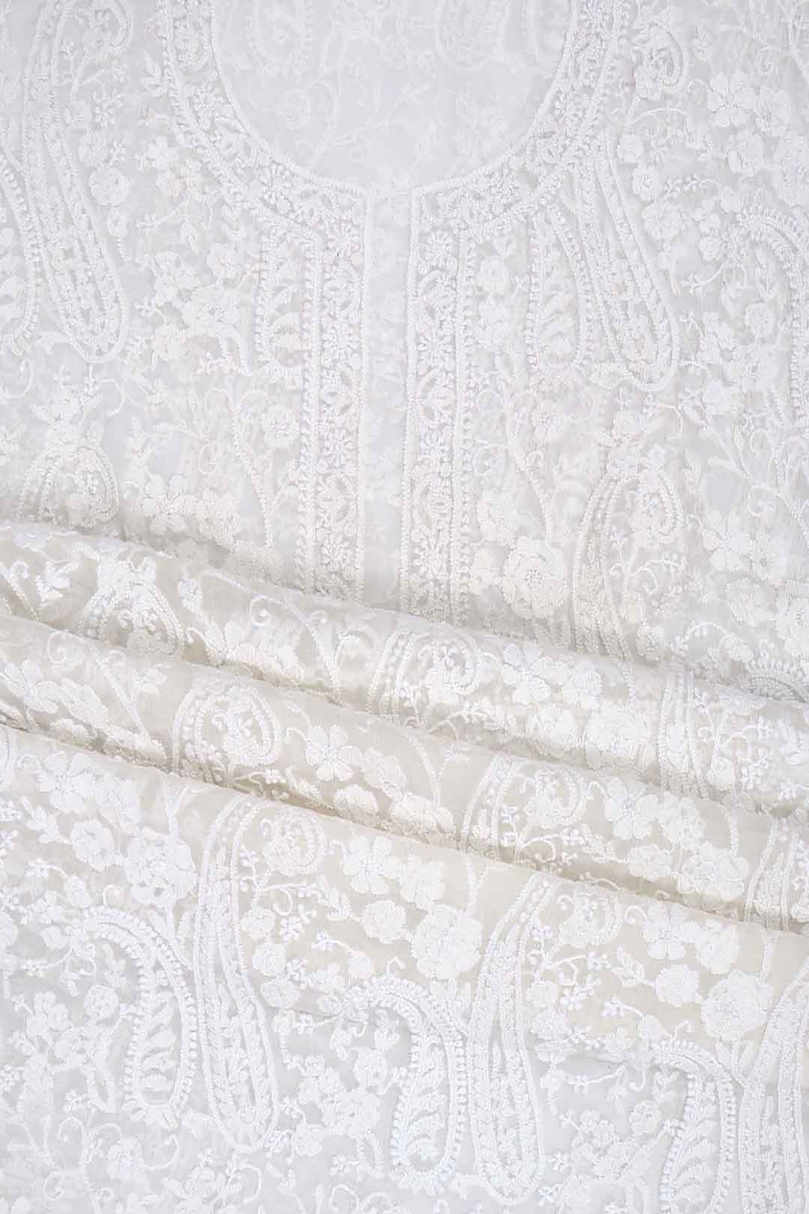 Ada Hand Embroidered White Chiffon Lucknowi Chikankari Unstitched Kurta Piece A94869