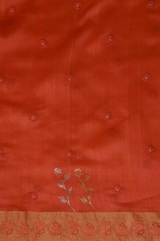 Ada Hand Embroidered Rust Chanderi Lucknowi Chikankari Saree With Blouse A291932