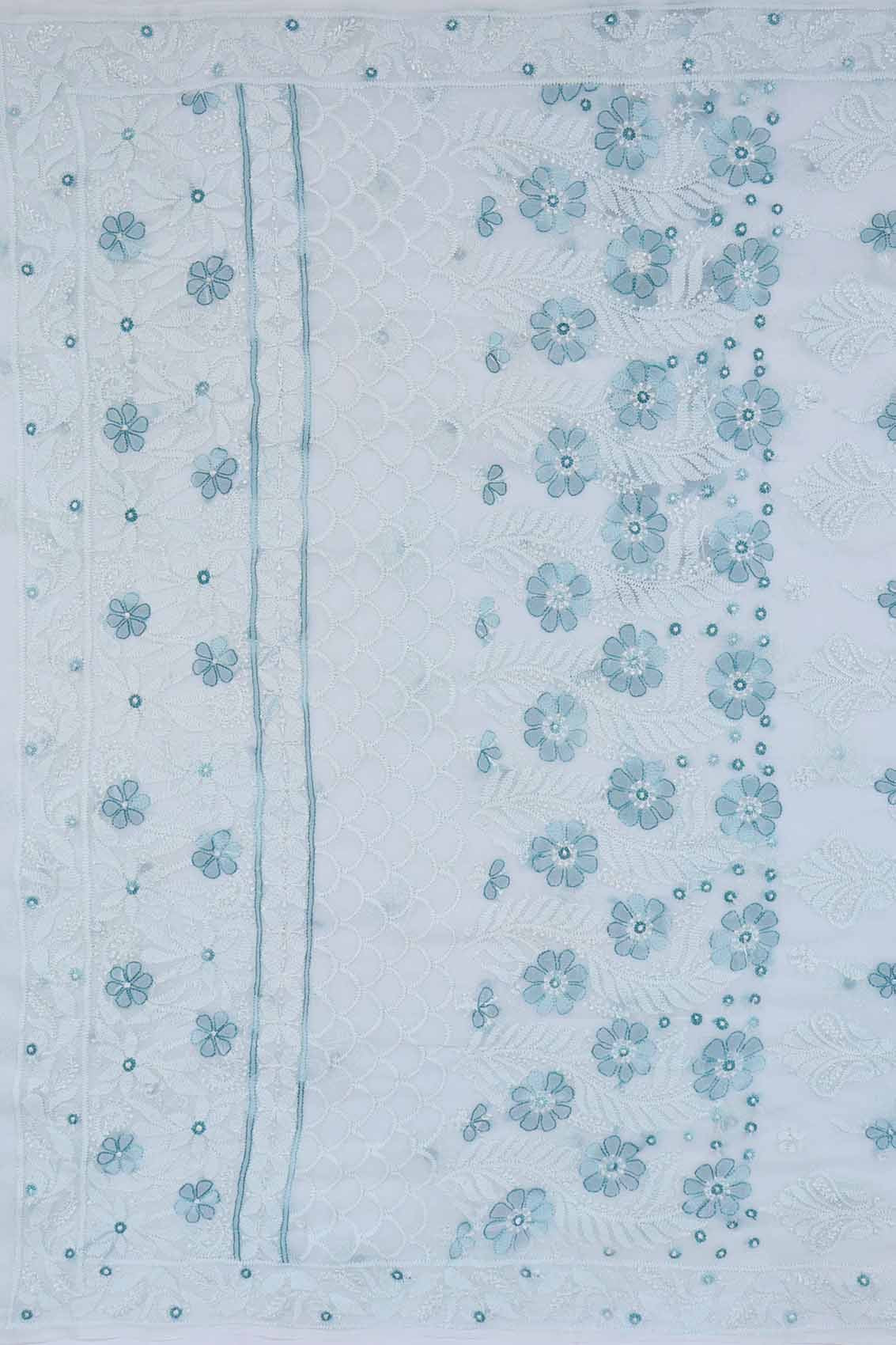 Ada Hand Embroidered White Georgette Lucknowi Chikankari Saree With Blouse A588641