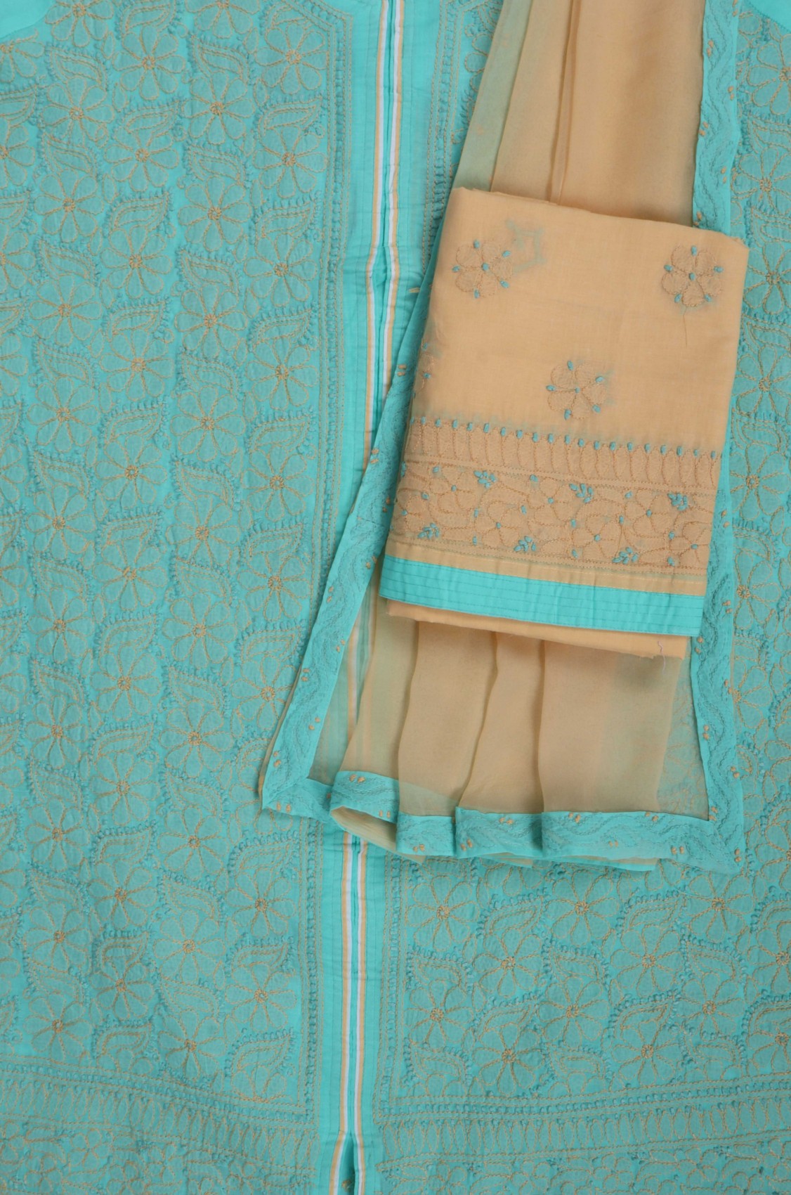 Ada Hand Embroidered Sea Green Cotton Lucknowi Chikankari Unstitched Suit Piece 01A193485