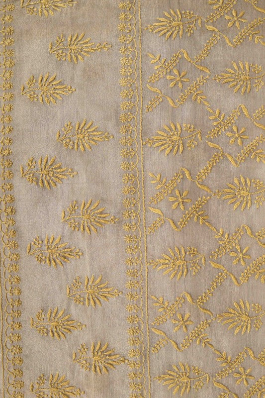 Ada Hand Embroidered Grey Tissue Lucknowi Chikankari Saree With Blouse A615162