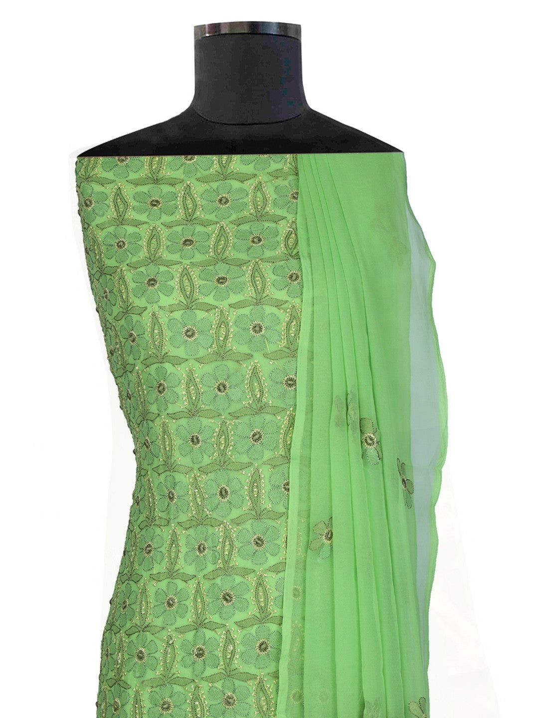 Ada Hand Embroidered Parrot Green Georgette Lucknowi Chikankari Unstitched Suit Piece A593486