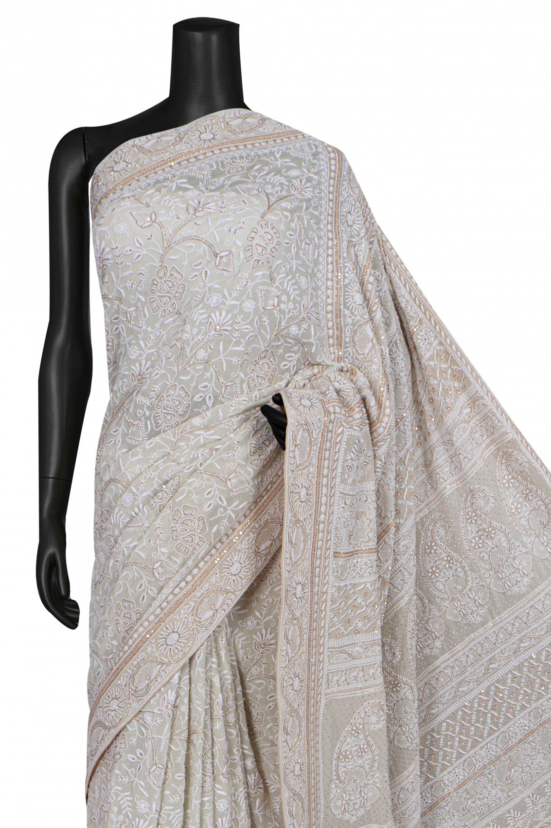 Ada Hand Embroidered Light Pista Green Pure Georgette Lucknowi Chikankari Saree/Blouse With Cutdana Work A619877