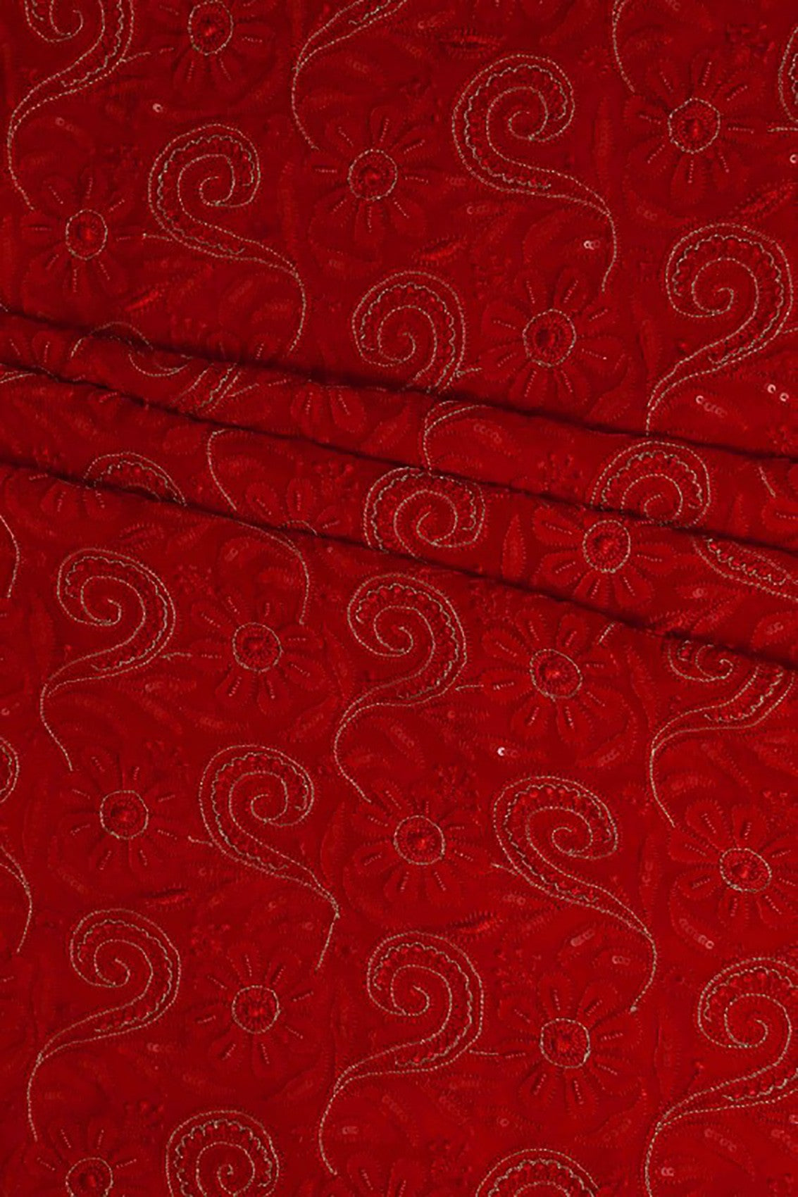 Ada Hand Embroidered Red Georgette Lucknowi Chikankari Unstitched Kurta Dupatta Set With Pearl & Sequinned work A611696