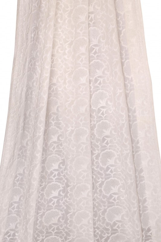 Ada Hand Embroidered Off White Pure Georgette Lucknowi Chikan Dupatta-A342813