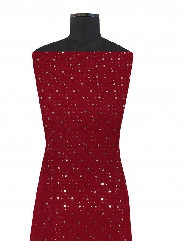 Ada Hand Embroidered Maroon Pure Georgette Lucknowi Chikankari Unstitched Kurta Piece With Muqaish Work A343579