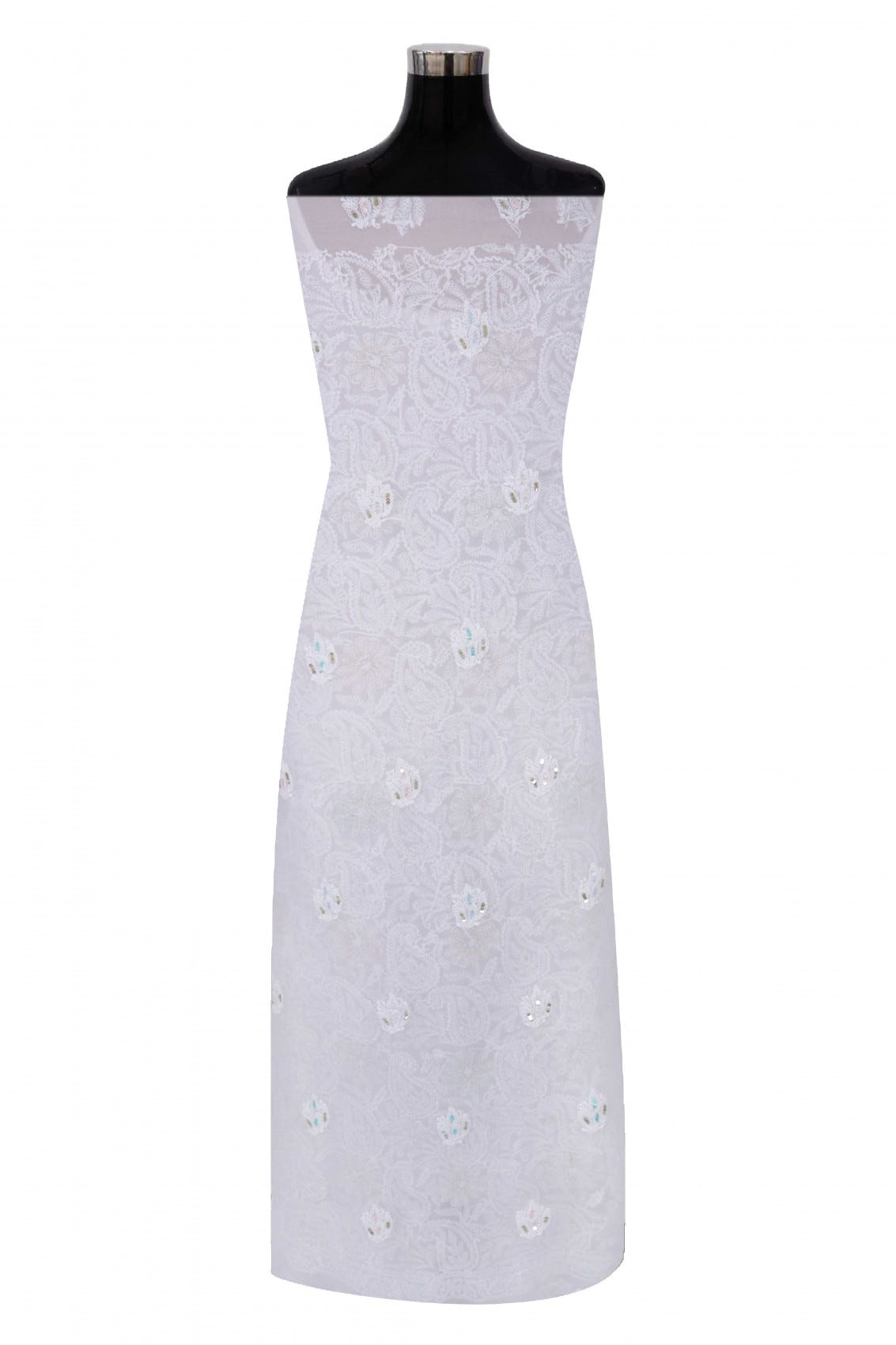 Ada Hand Embroidered White Georgette Lucknowi Chikankari Unstitched Suit Piece With Sequinned Work  A608146