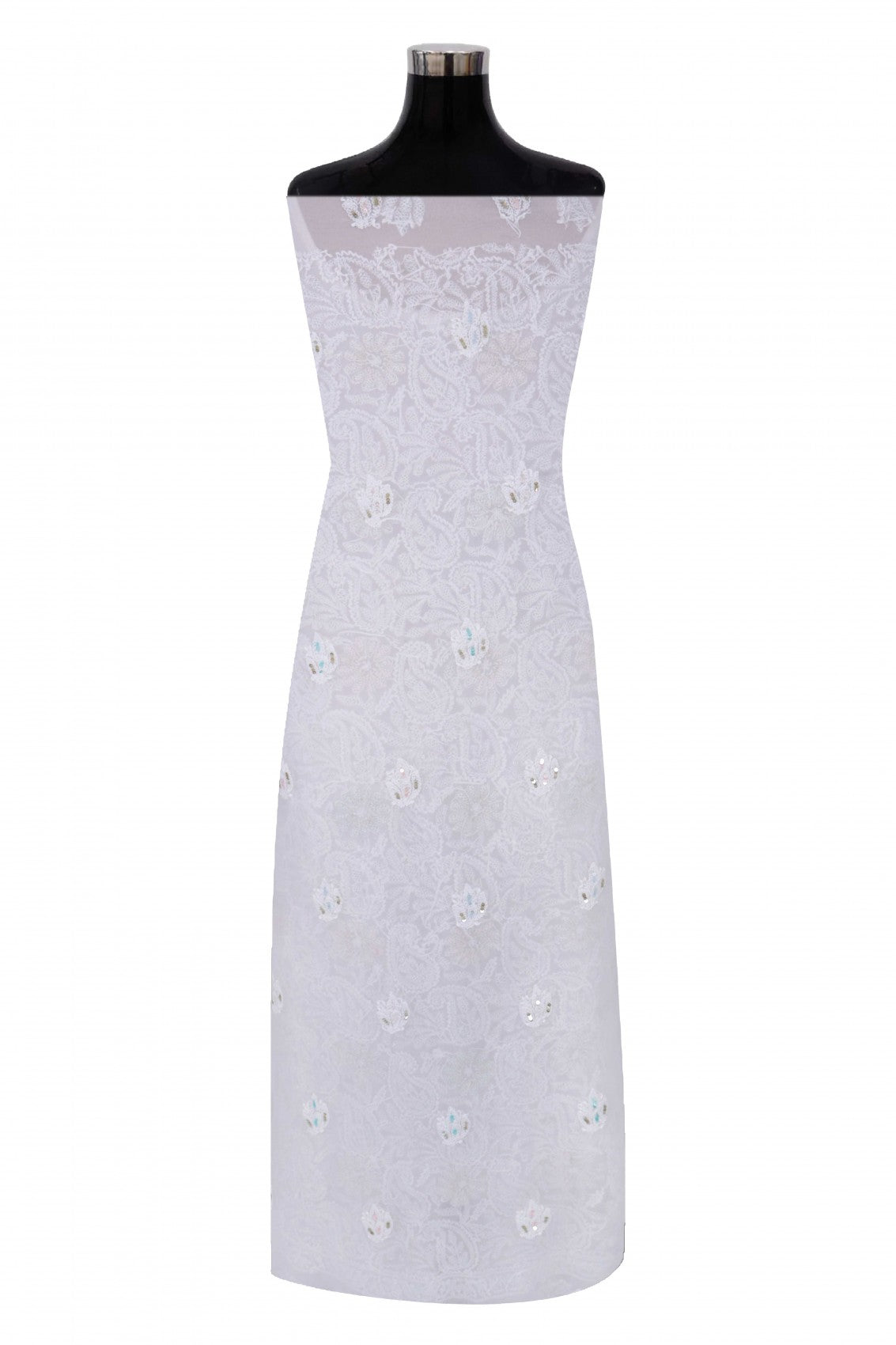 Ada Hand Embroidered White Georgette Lucknowi Chikankari Unstitched Suit Piece With Sequinned Work  A608146