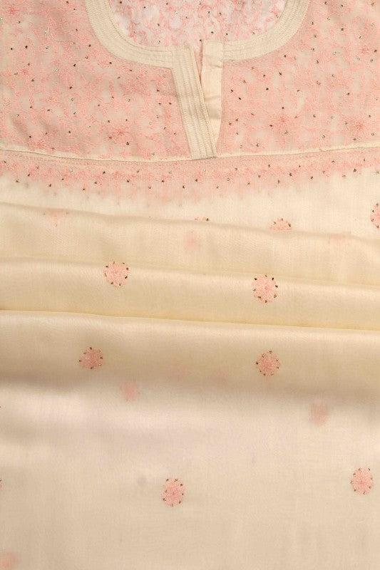 Ada Hand Embroidered White Chanderi Lucknowi Chikan Unstitched Kurta Dupatta Set A614816