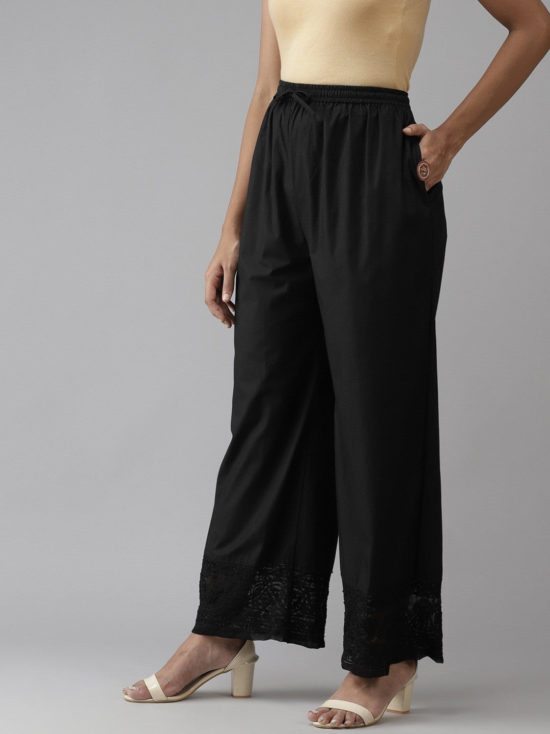 Ada Hand Embroidered Black Cotton Lucknowi Chikankari Palazzo A711140